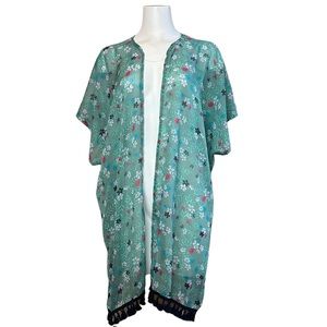 NWT SERRA Scarf Wrap Green Floral Print Sheer Cardigan One Size